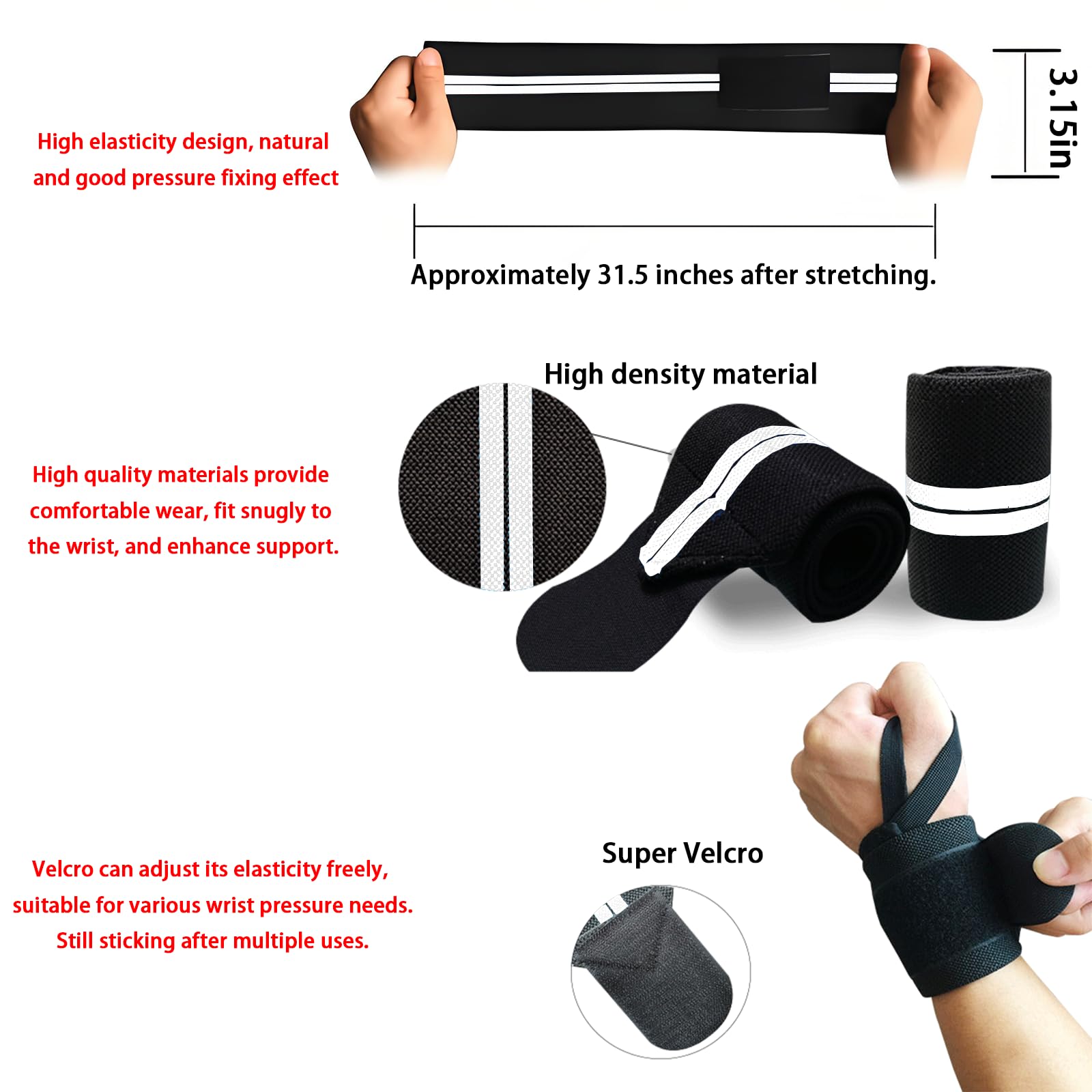1 par de muñequeras elásticas, - Wrist Wraps Weightlifting Support reseña y precio